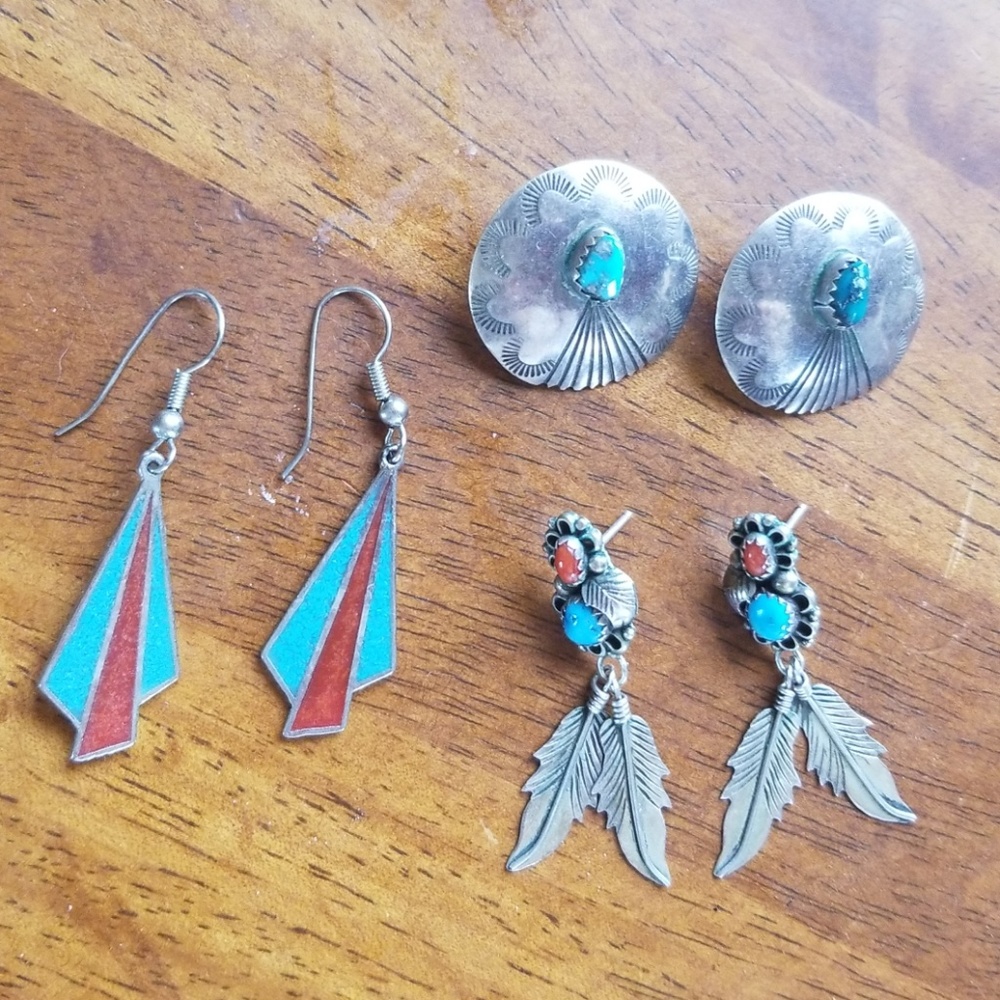 Lot of Silver turquoise and coral earrings
